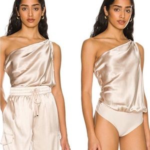 Cami NYC Darby One Shoulder Blush Women’s Silk Charmause Sandwash bodysuit